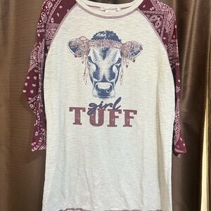 Cowgirl Tuff 3/4 sleeve  - Maroon and White